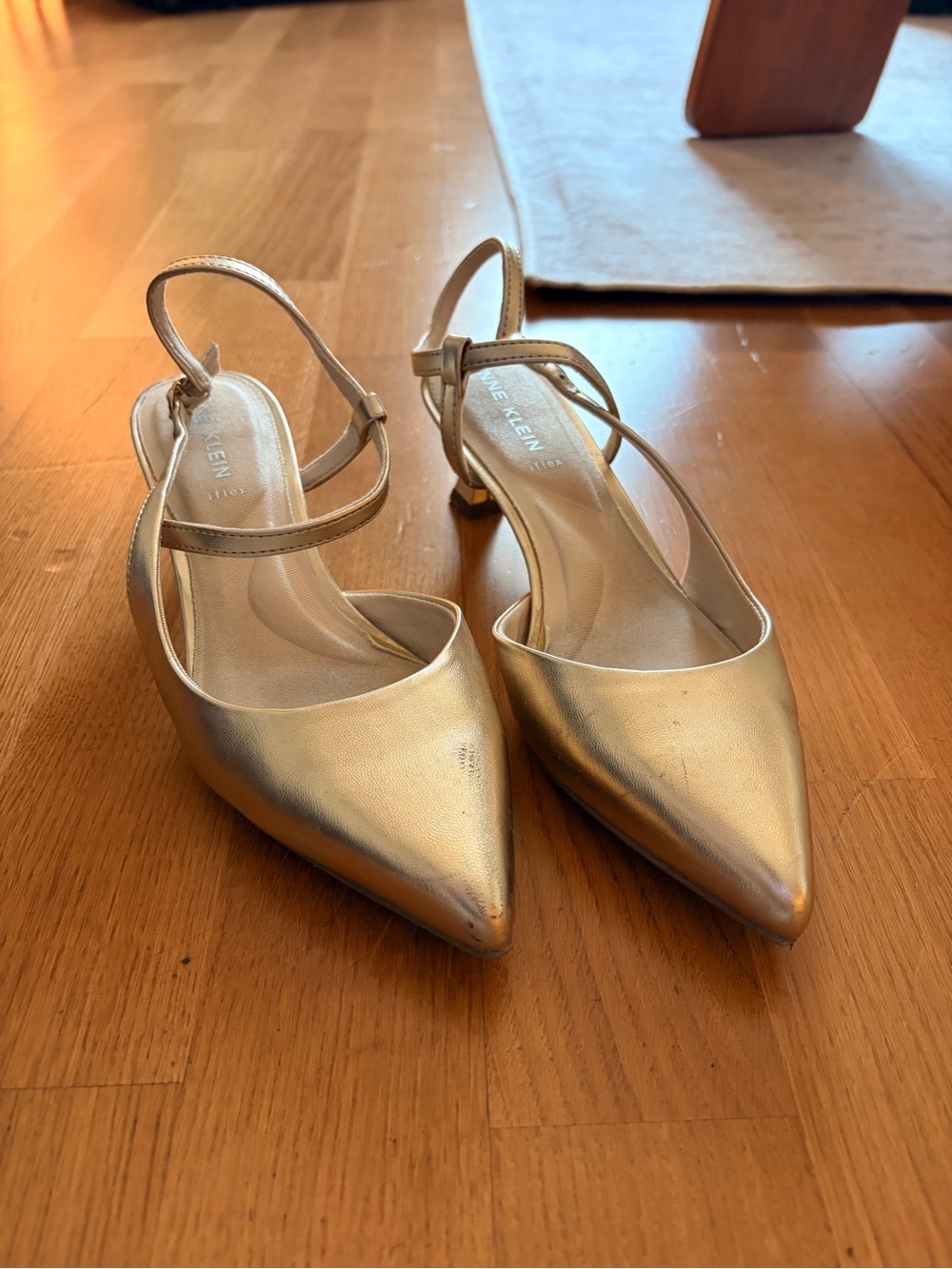 Anne Klein Metallic Gold Pointed Slingback Pumps